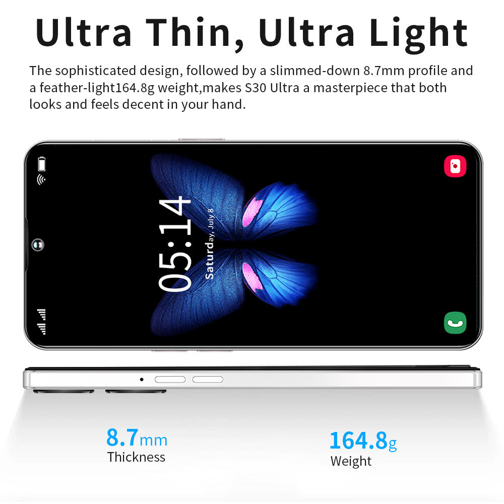 Brand New S30 Ultra Cellphones 5G Android Smartphone 8000mAh 16+1TB 7.3 Inch Face Unlock Cell Phone 50MP+108MP 4G Mobile Phones