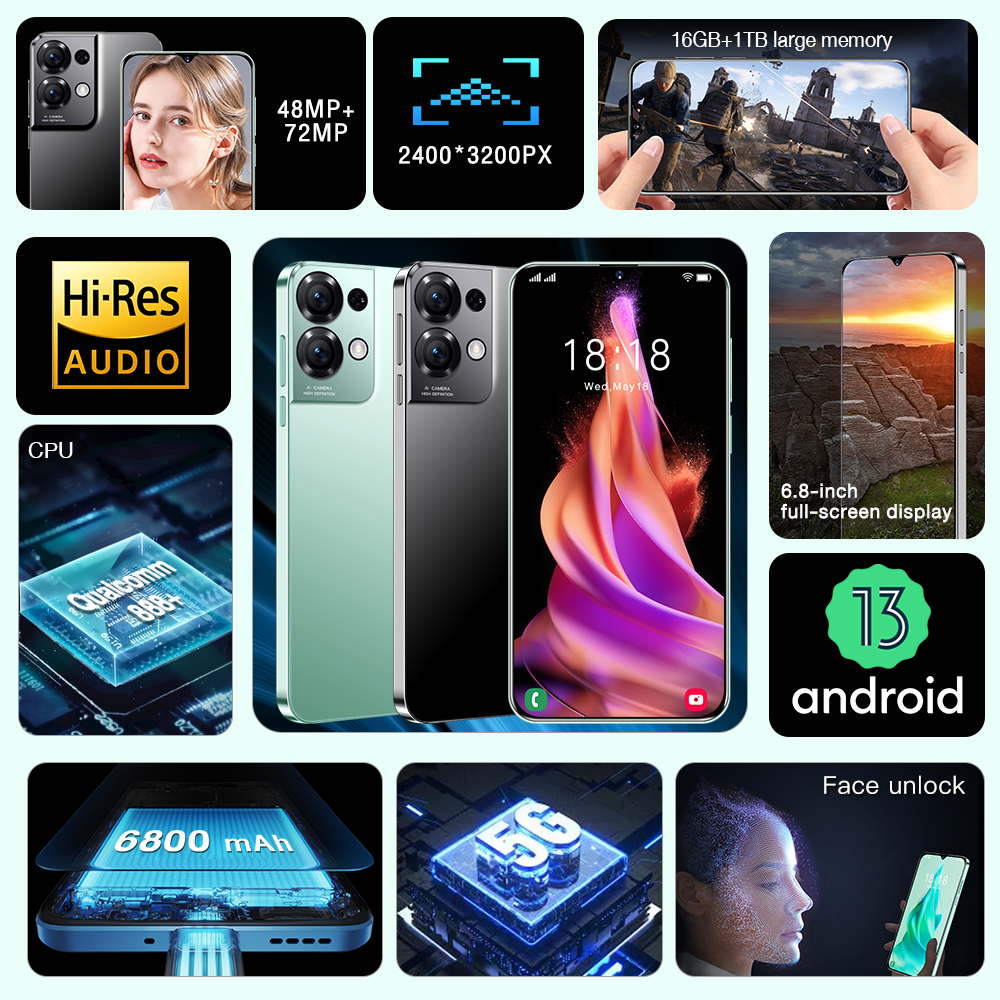 Versión Global Reno9 Pro Smartphone 5G Android 6,8 pulgadas HD Pantalla Completa 16GB + 1TB teléfonos móviles tarjetas SIM duales teléfono celular nuevo