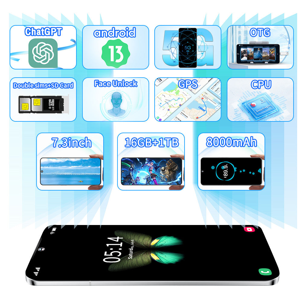 Brand New S30 Ultra Cellphones 5G Android Smartphone 8000mAh 16+1TB 7.3 Inch Face Unlock Cell Phone 50MP+108MP 4G Mobile Phones