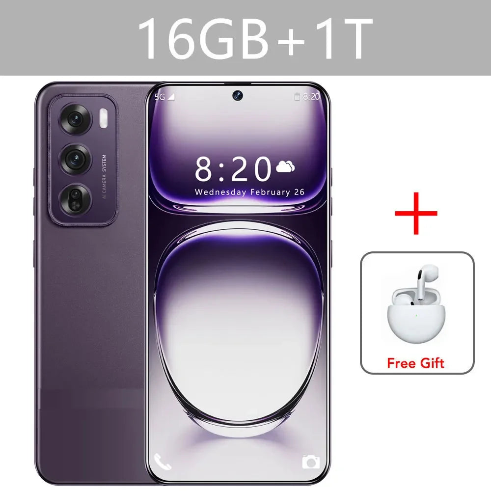 Reno12 pro Smartphone 5G Smart Mobile Phones 16GB+1TB Dual SIM Cellphones Snapdragon 8 gen 3 Android 14 Face Unlocked Cell Phone