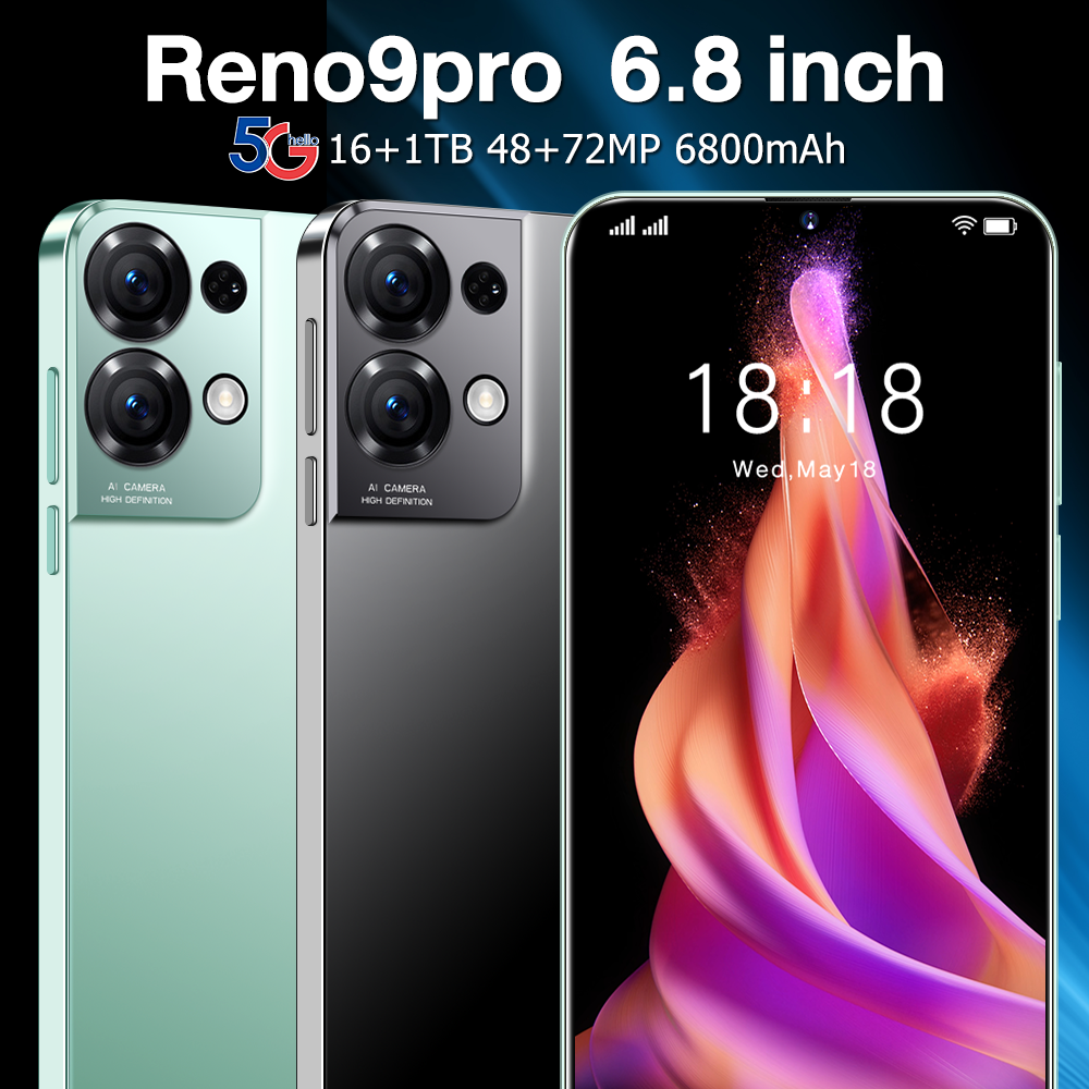 Version mondiale Reno9 Pro Smartphone 5G Android 6.8 pouces HD plein écran 16GB + 1TB téléphones mobiles double cartes SIM téléphone portable tout neuf