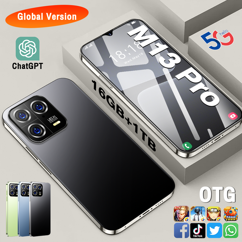 2024 nouveau téléphone portable M13 Pro débloqué d'origine 7.3HD 16 + 1T SmartPhone 3G/4G/5G double Sim 48MP + 108MP 7800Mah Android 13 marque