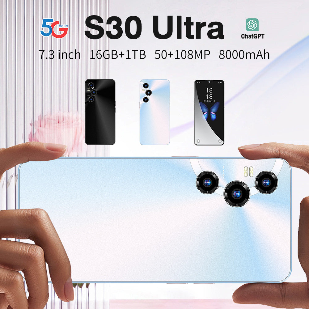 Brand New S30 Ultra Cellphones 5G Android Smartphone 8000mAh 16+1TB 7.3 Inch Face Unlock Cell Phone 50MP+108MP 4G Mobile Phones