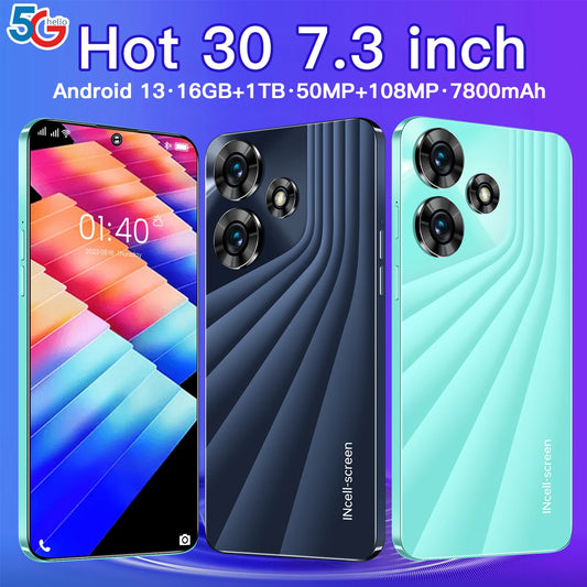 2024 New Smartphone Hot30 Pro 7.3inch,16+1TB, Dual Sim,celulares Cell Phone ,Android 13 Unlocked Global Version