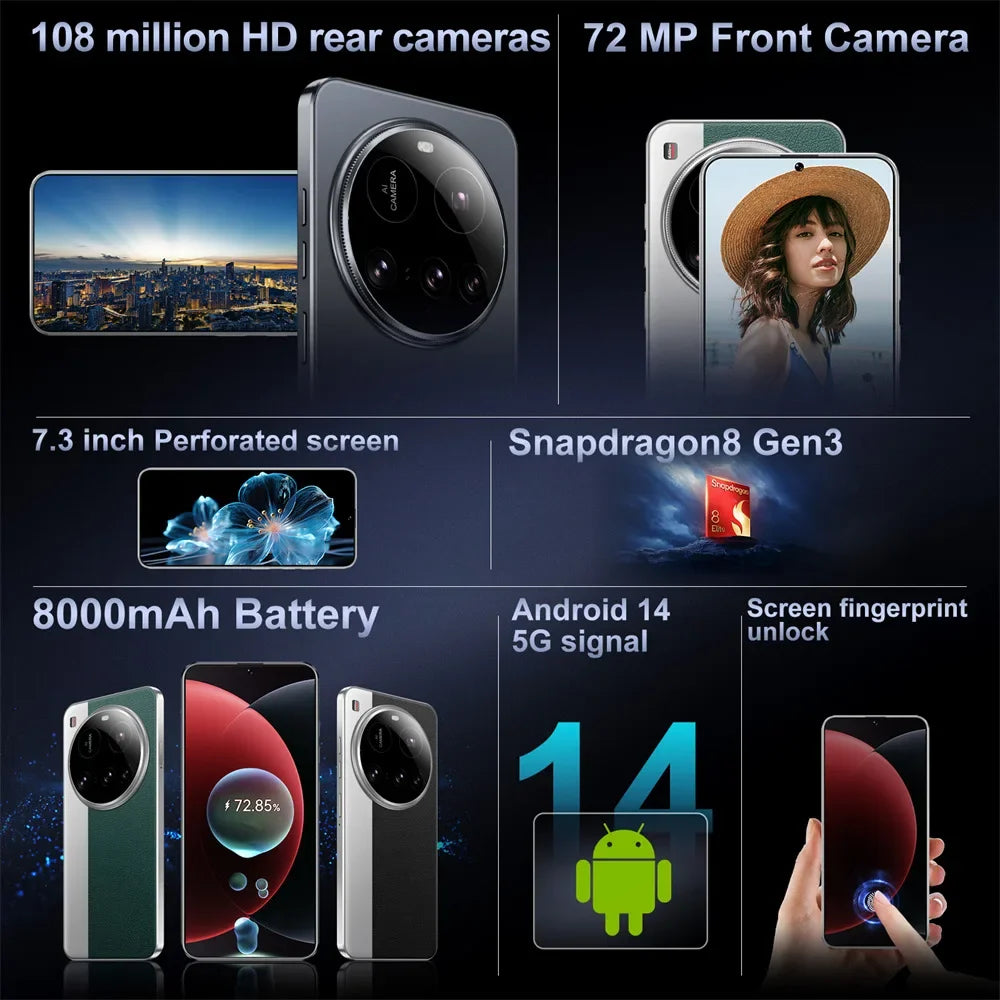 2025 New Smartphone 15 Ultra 7.3HD 5G Dual Card Dual Standby Mobile Phones Android 14 Global Version Cell Phone 8000mAh