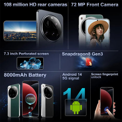 2025 New Smartphone 15 Ultra 7.3HD 5G Dual Card Dual Standby Mobile Phones Android 14 Global Version Cell Phone 8000mAh