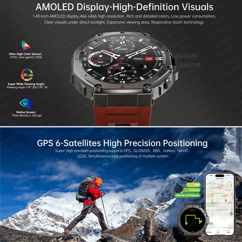 CHOTOG GPS Smart Watch 10ATM Waterproof Built-in Dual-band GNSS Compass Military Sport Smartwatch Men 2025 New