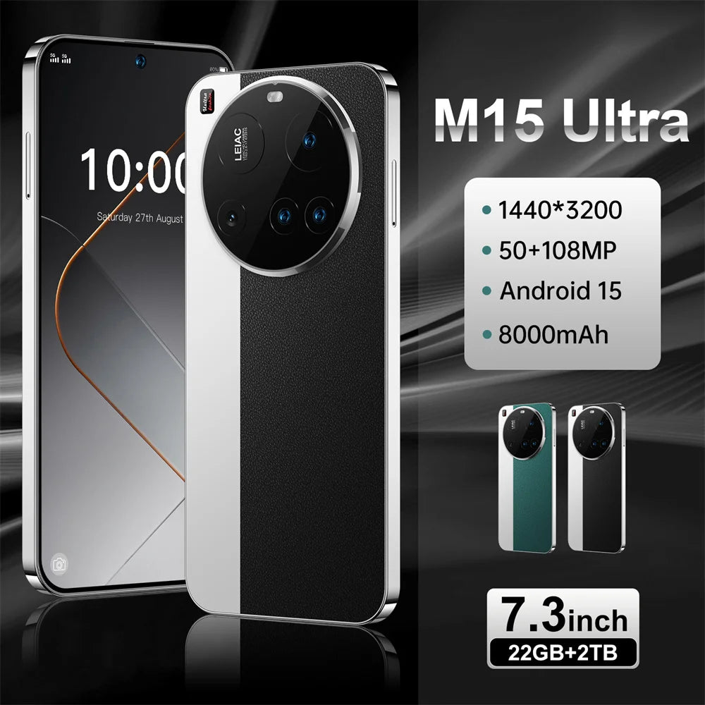2025 New Smartphone 15 Ultra 7.3HD 5G Dual Card Dual Standby Mobile Phones Android 14 Global Version Cell Phone 8000mAh
