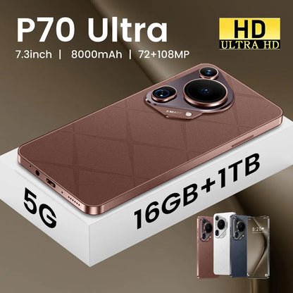 Original New P70 Ultra Smartphone 5G 7.3inch 16GB+1TB Cell Phone Dual Sim Android Mobile Phone 8000mAh Cellphones Global Version