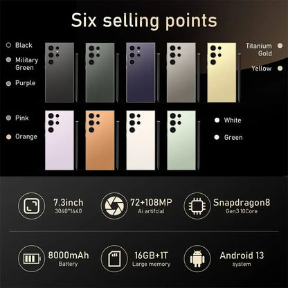 Original S24 Ultra Smartphone 7.3'' 5G Snapdragon 8 Gen 3 16GB+1TB Cellphones Mobile Phones Face Unlocked Cell Phone Android 14